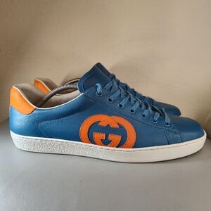 GUCCI Ace Interlocking G Blue Orange 625783 Low Top Sneaker Men Size 11.5